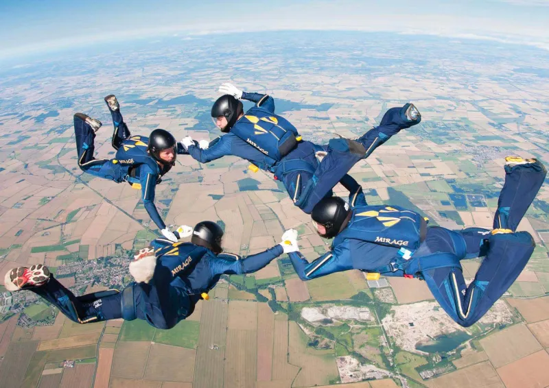 Formation team over the English countryside